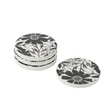 Dessous de verre J-Line fleurs - bois - noir/blanc - lot de 4