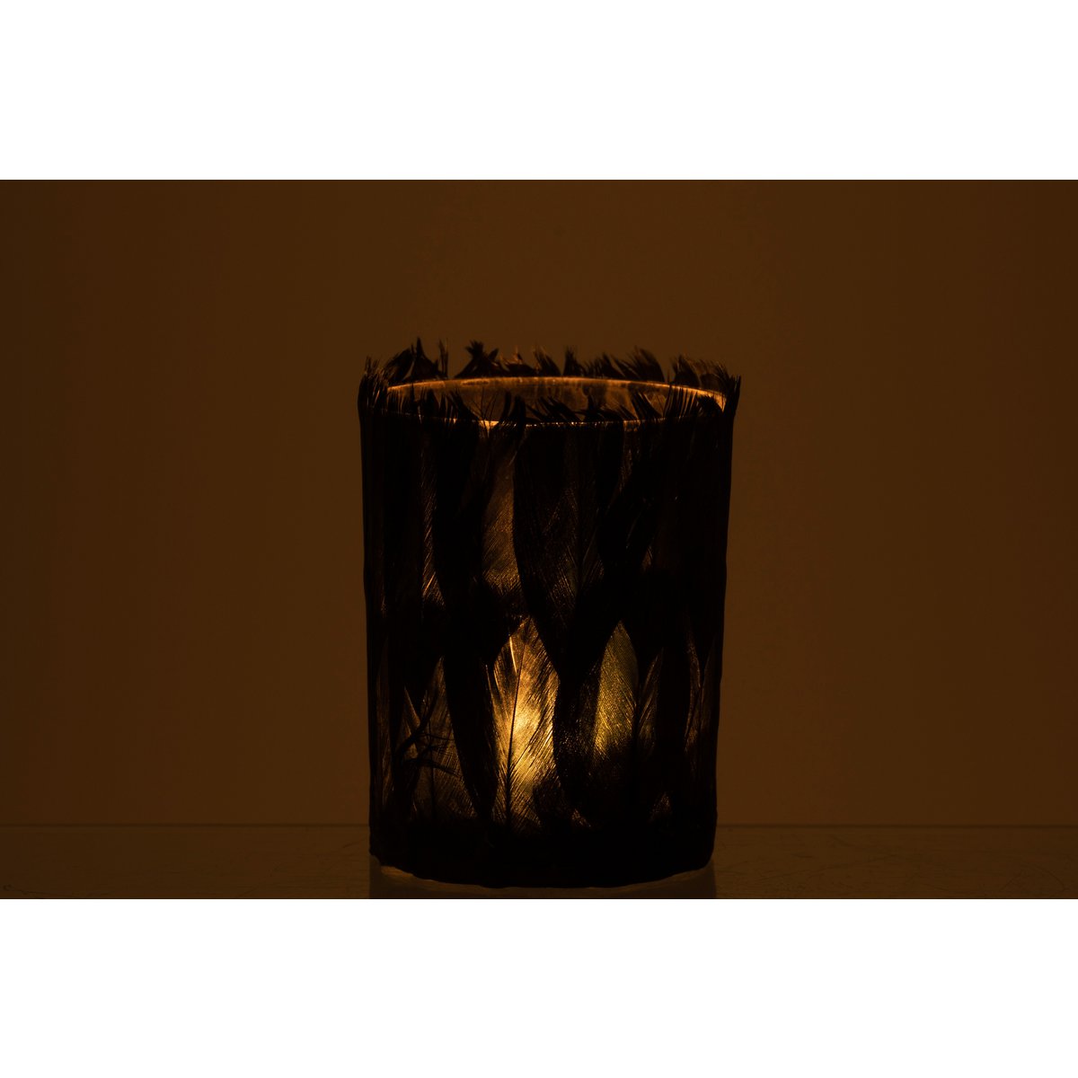 Photophore J-Line, détail des plumes sur verre noir