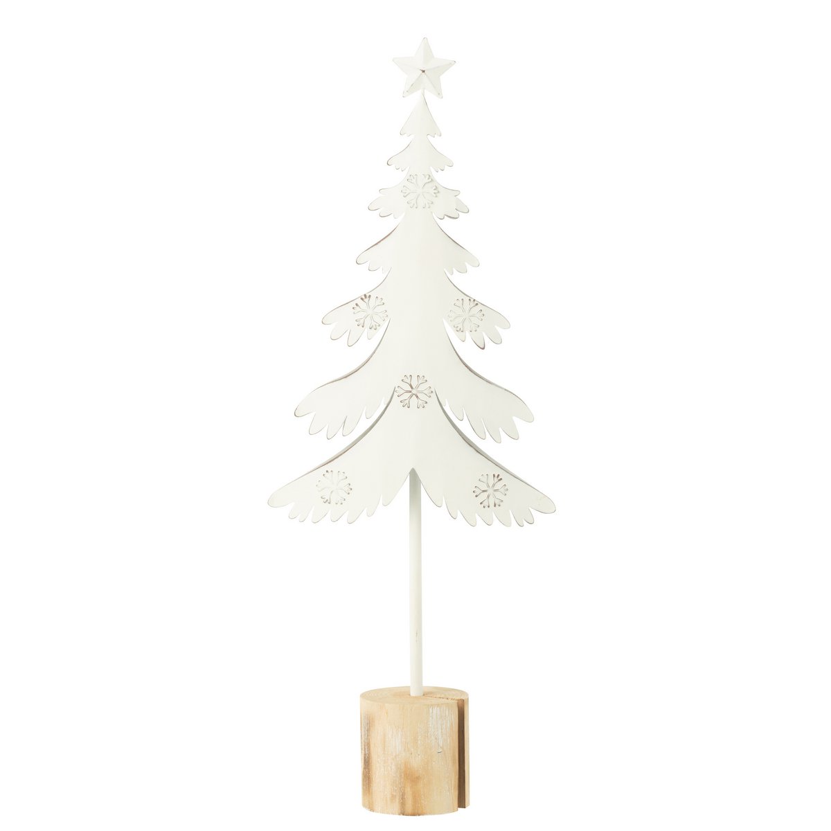 Décoration arbre de Noël sur pied en métal et bois blanc - vue avant