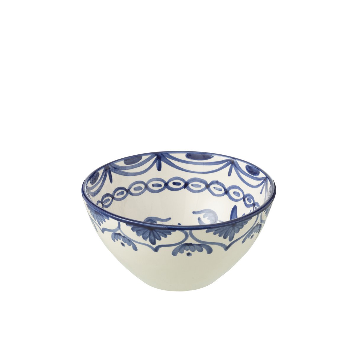 Bol Kom Grenada J-Line en céramique blanche et bleue, vue de dessus.