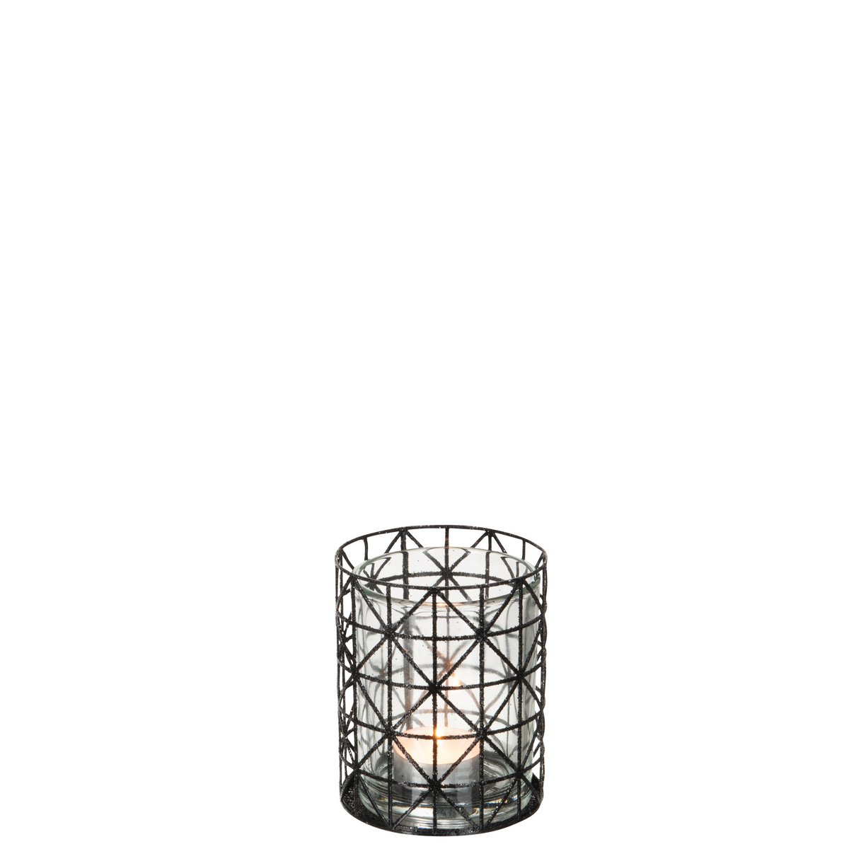 Photophore J-Line noir en métal, détail du motif glitter