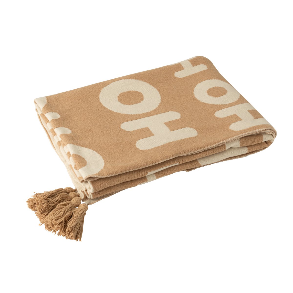 Couverture J-Line Hohoho en polyester blanc/beige, vue d'ensemble