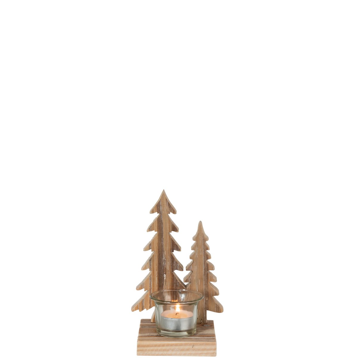 Photophore J-Line en bois naturel avec motif d'arbres, vue de face