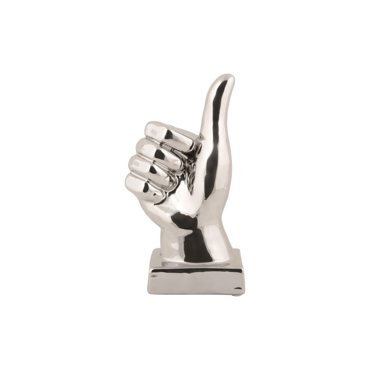 Statue OK en céramique argentée, vue de face