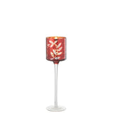 Photophore J-Line On Foot Leaves en verre rouge et or, vue de face.