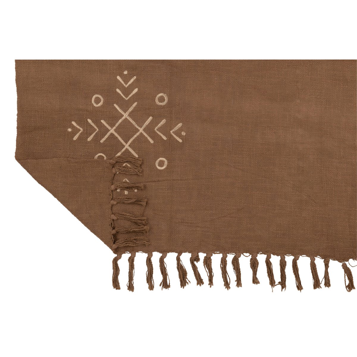 Détail des franges du plaid J-Line en coton marron.