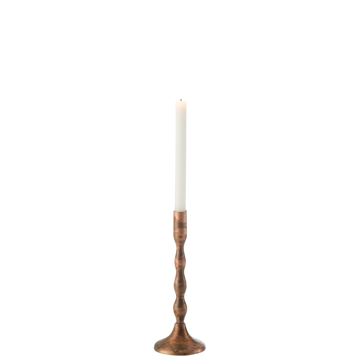 Détail du bougeoir Sha, mettant en valeur le design en métal cuivre et sa finition raffinée.