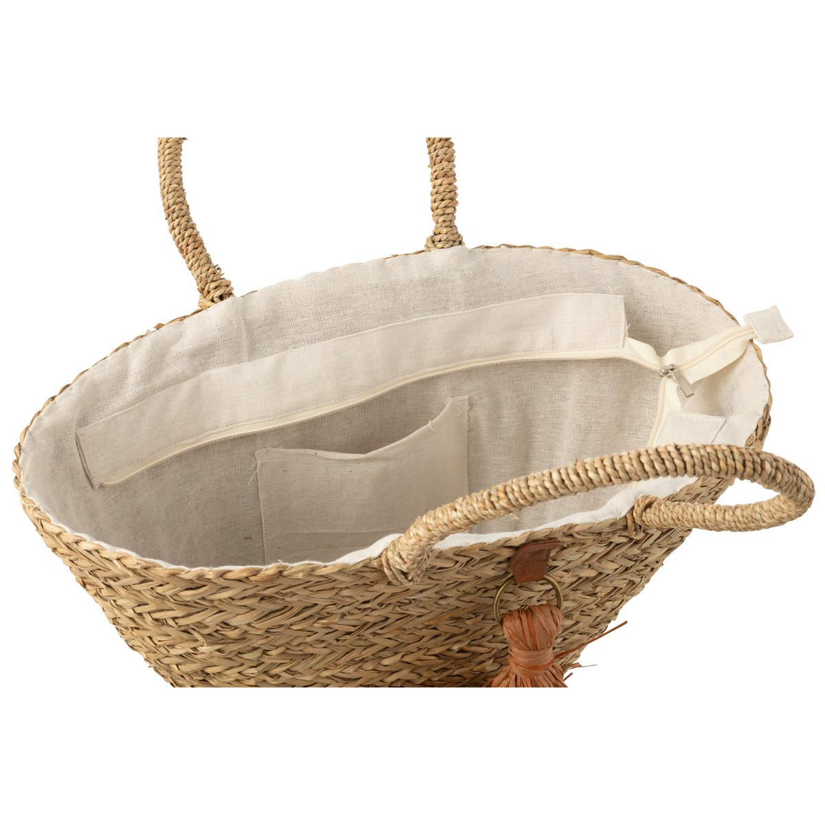 Sac de plage J-Line Sea Seading en raphia naturel avec détails brun