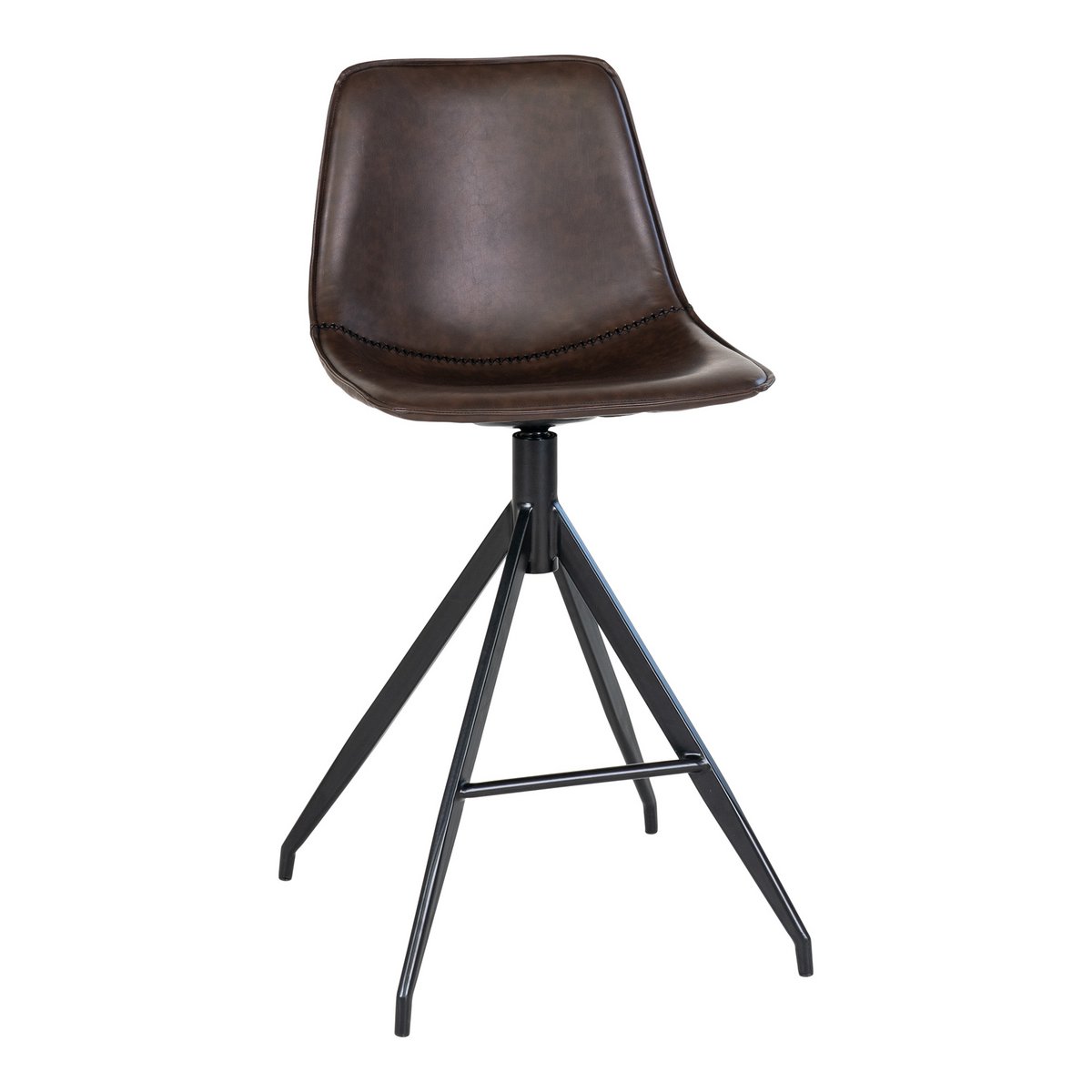 Chaise de comptoir Monaco en cuir PU marron avec pieds en métal noir