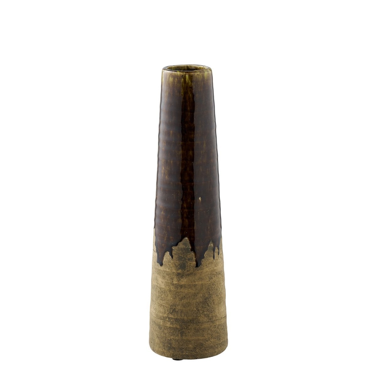 Vase en céramique marron avec finition lisse, vue de face