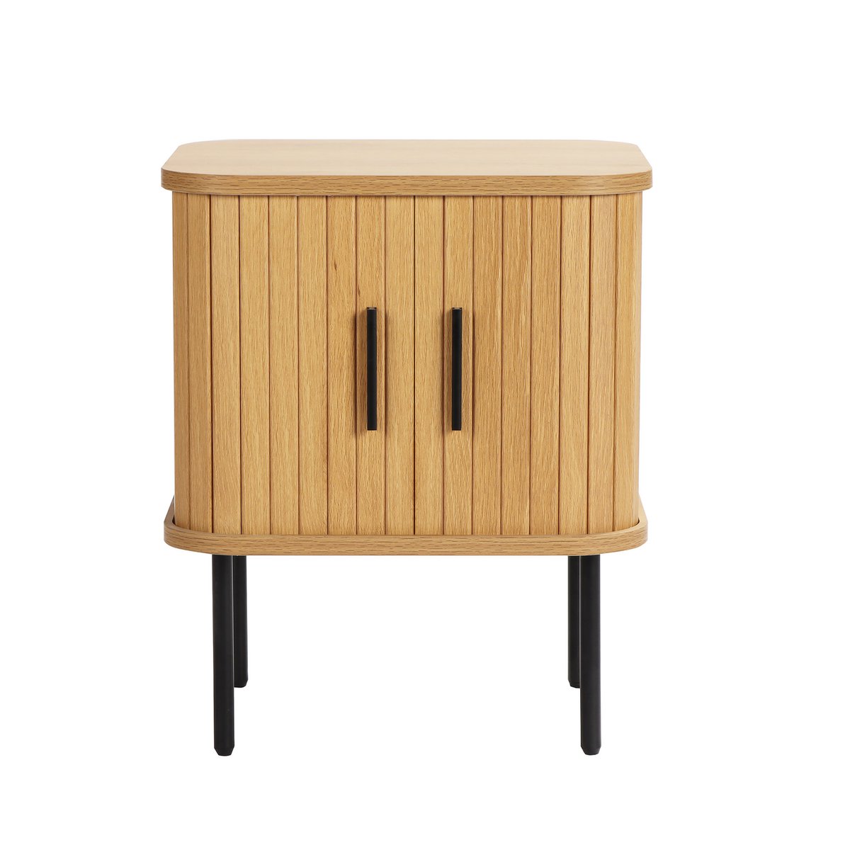 Commode de nuit Droit nocturne en bois naturel avec jambes en métal noir