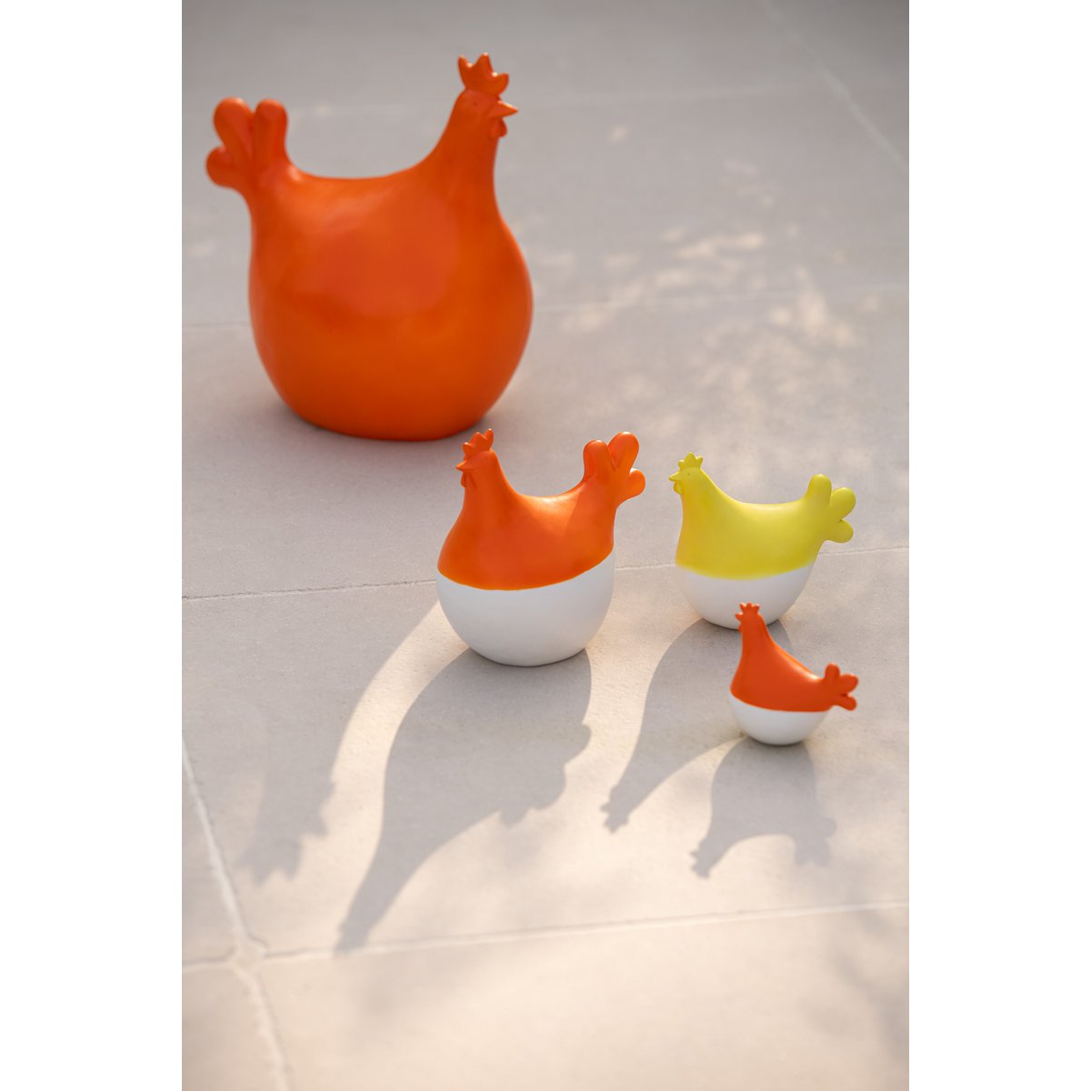 Figurine J-Line Coq blanc et orange - vue de profil