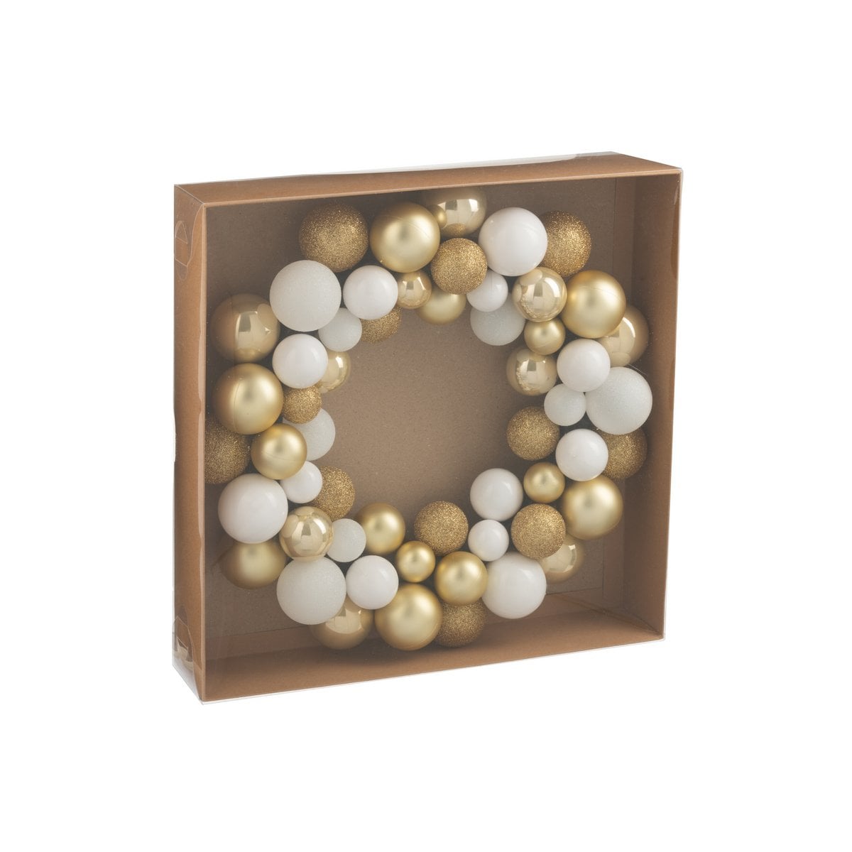 Détail de la couronne de Noël J-Line, mettant en avant les couleurs blanc et or