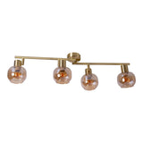 4er Spot / plafond "Libby", plafond classique en métal de couleur en laiton et verre teinté en ambre, avec socket E14, pour salle à manger, salon, couloir ou bureau, 80 cm de long