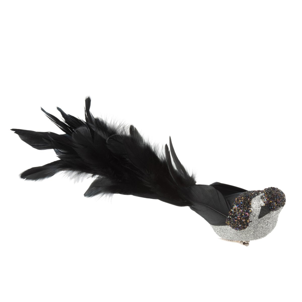 Figurine oiseau J-Line en plumes noires avec clip, vue élégante