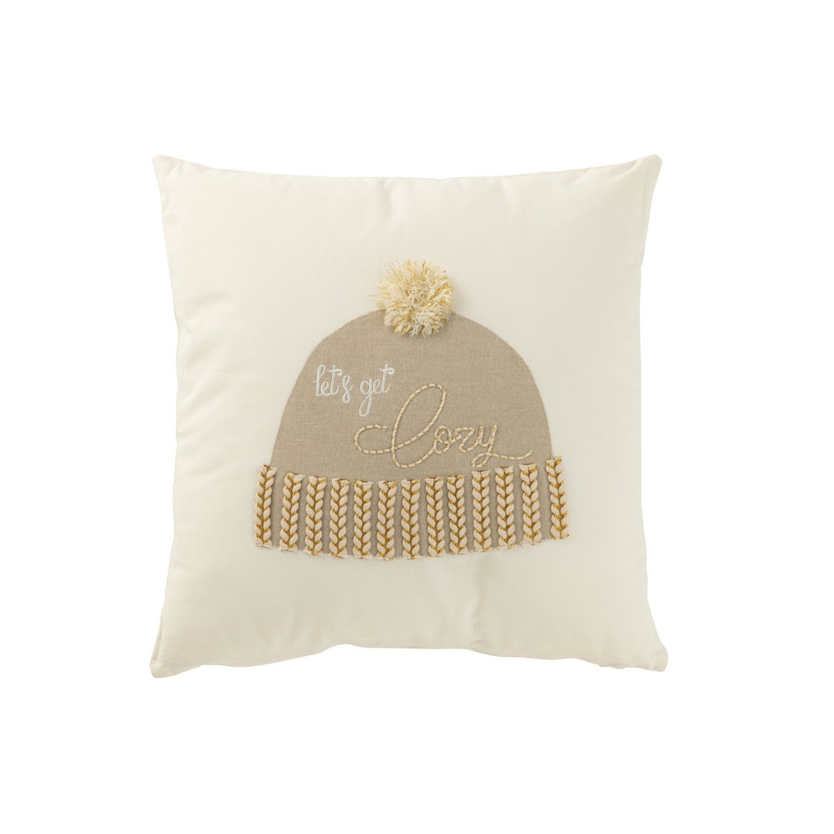 Chapeau coussin J-Line 'Let's Get Cozy' en coton blanc/beige, vue de face.