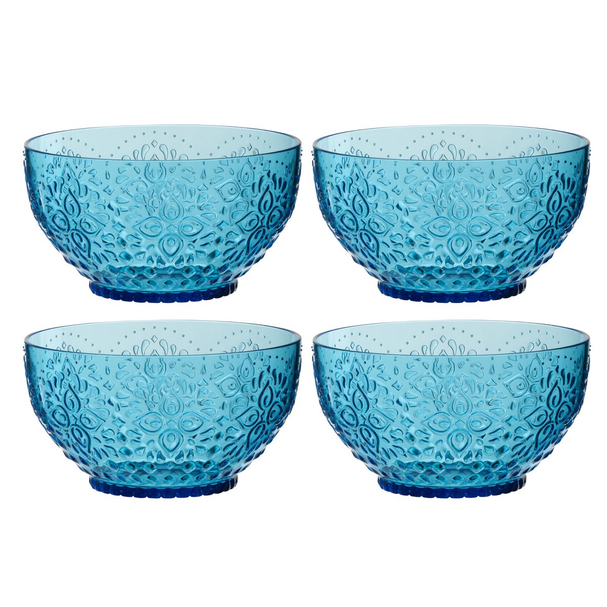 Détails des bols en acrylique bleu, élégance et praticité