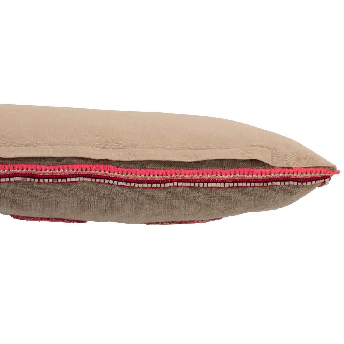 Vue latérale du coussin J-Line, montrant la texture en jute