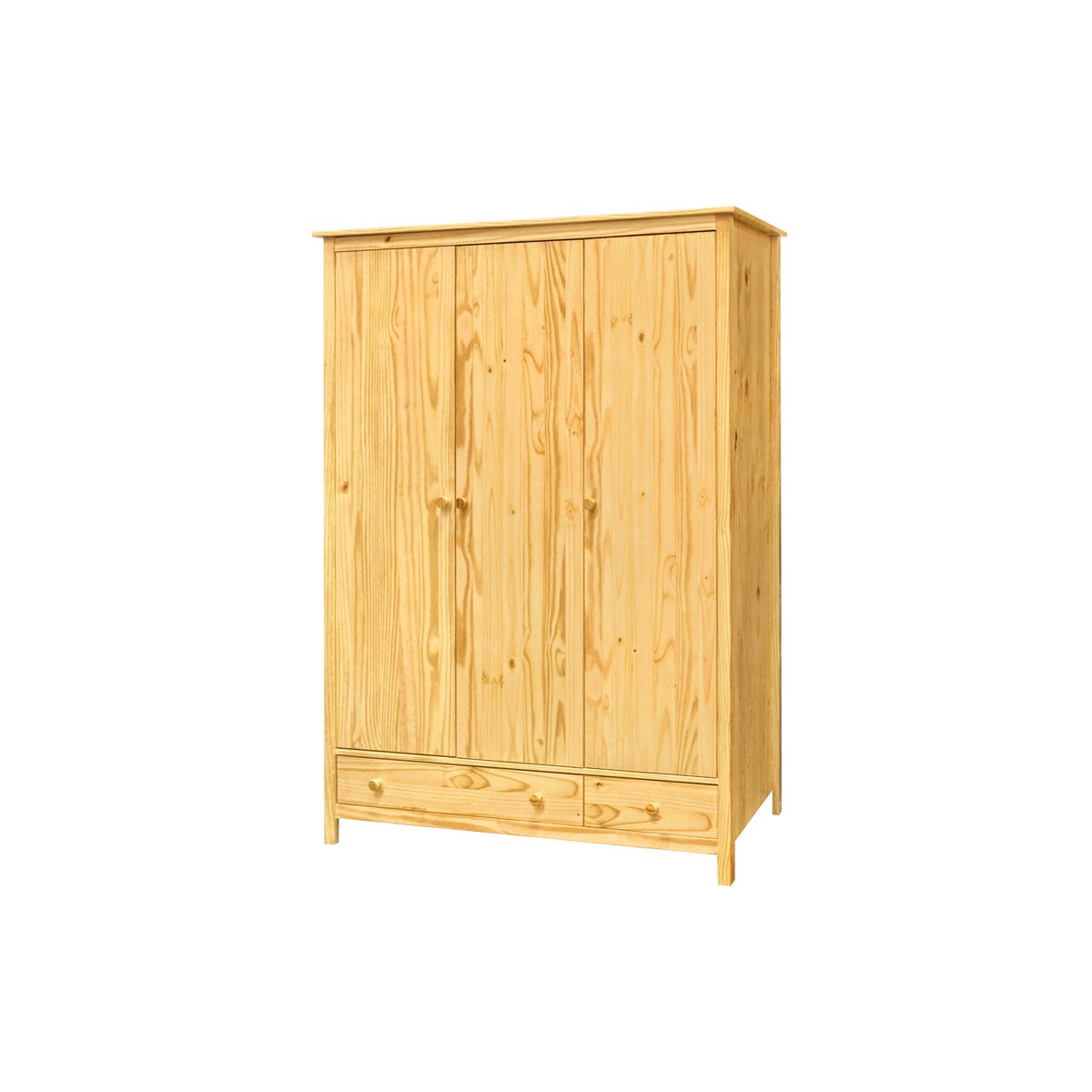 Armoire en pin avec trois portes et deux tiroirs, vue de face