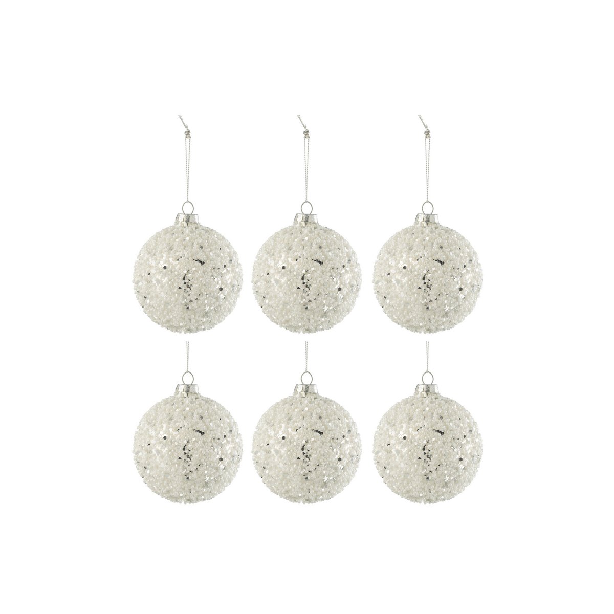 Boule de Noël J-Line en verre argent et blanc avec perles et paillettes