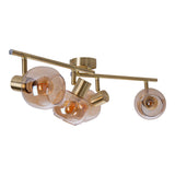 4er Spot / plafond "Libby", plafond classique en métal de couleur en laiton et verre teinté en ambre, avec socket E14, pour salle à manger, salon, couloir ou bureau, 80 cm de long