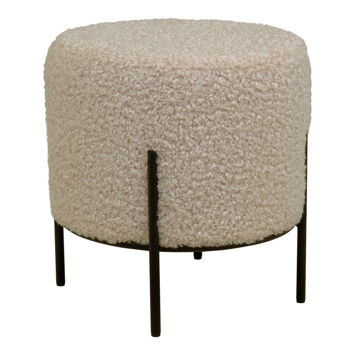 Pouf Alford en peau d'agneau artificielle gris-marron avec pieds en métal noir