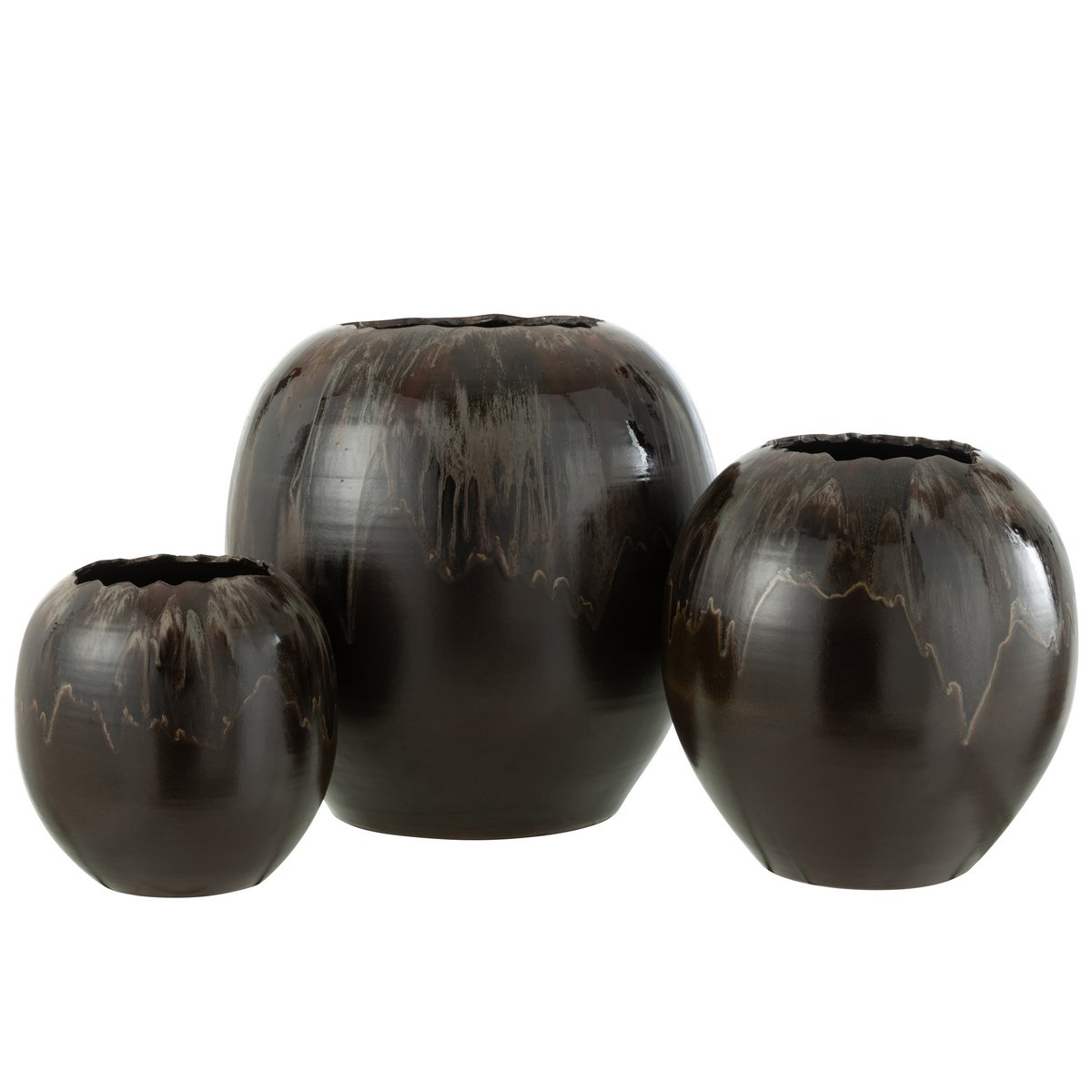 Pot de fleur J-Line marron, gros plan sur la texture céramique