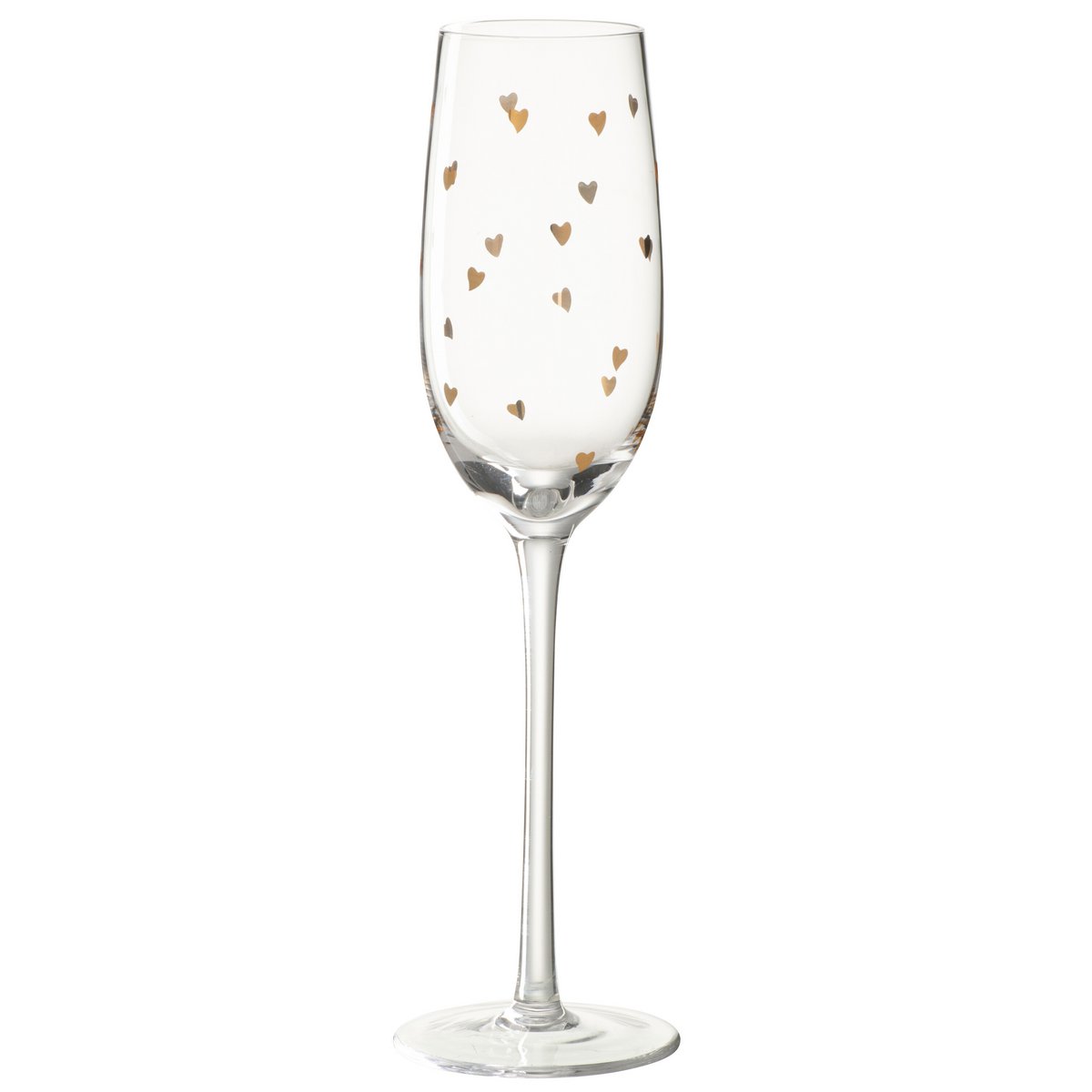 Verre à champagne J-Line Coeur transparent avec finition dorée, élégant et moderne