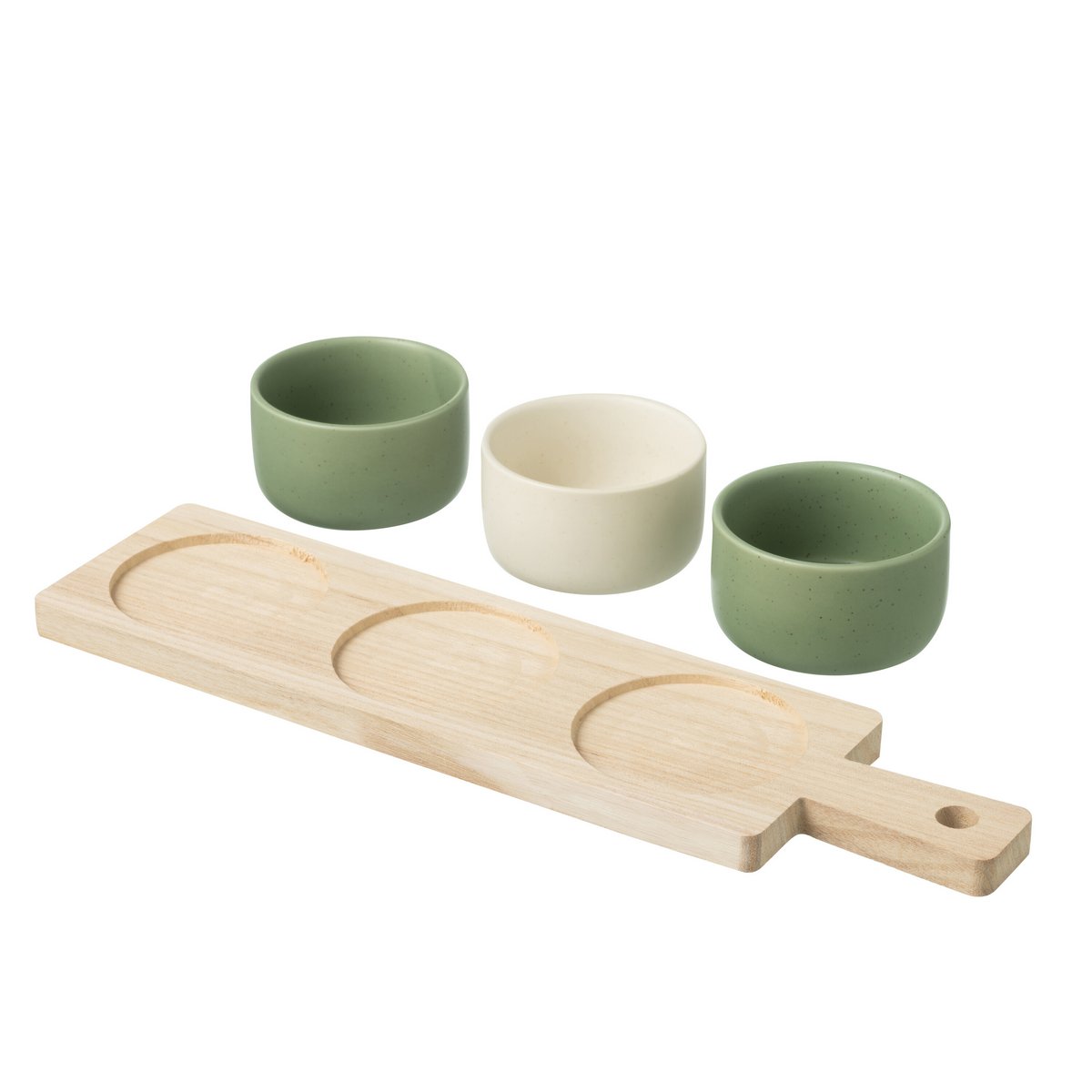 Vaisselle à tapas J-Line avec sets et bol en bois, couleur vert et blanc