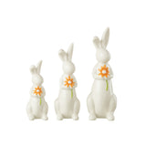 Figurines Lapins Fleurs en porcelaine orange et blanc de J-Line, ensemble de trois pièces