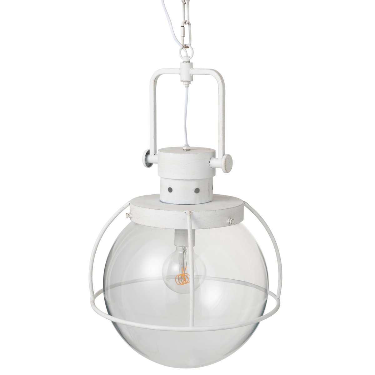 Lampe suspendue J-Line Ball en verre et métal blanc, vue de face