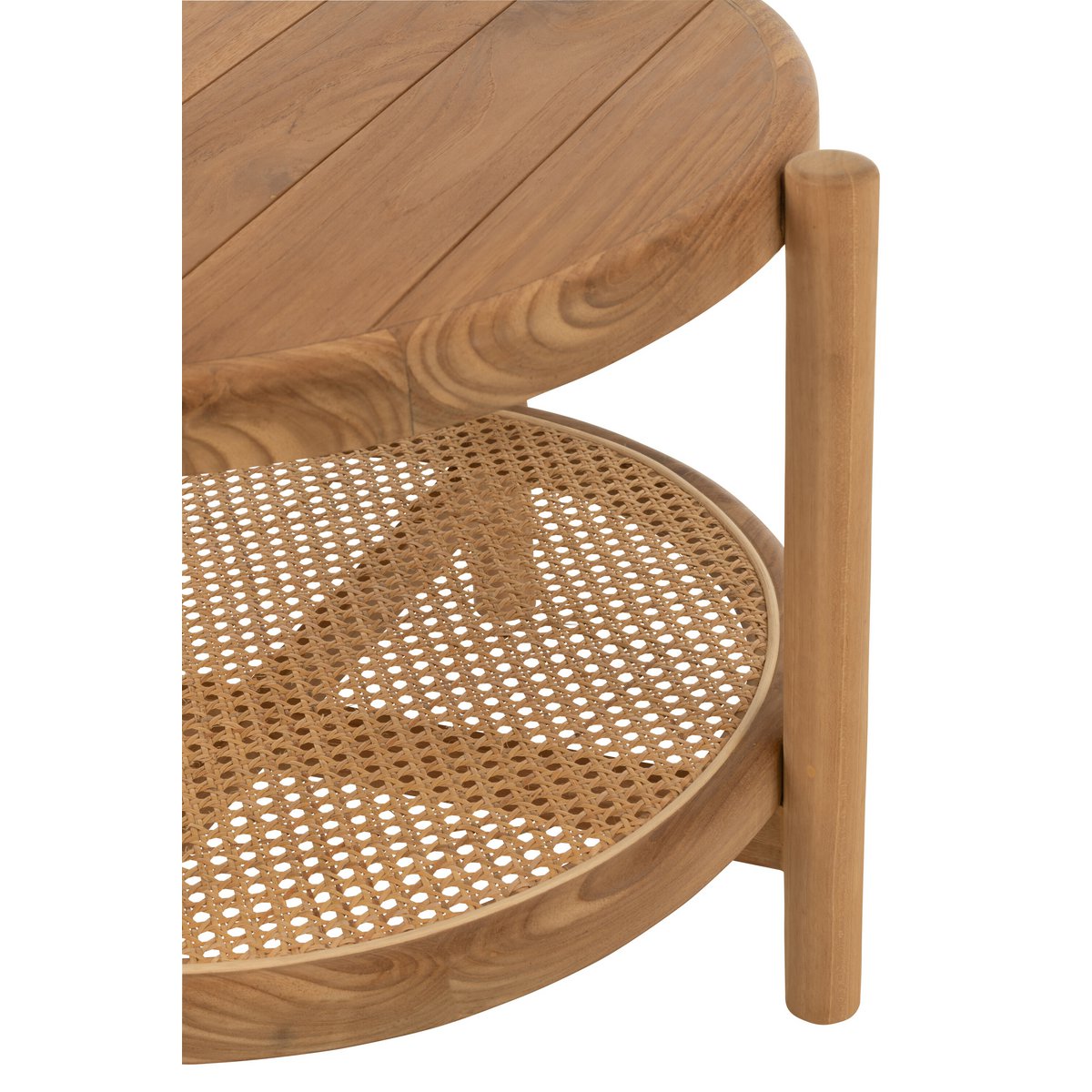 Vue latérale de la table d'appoint en teck J-Line