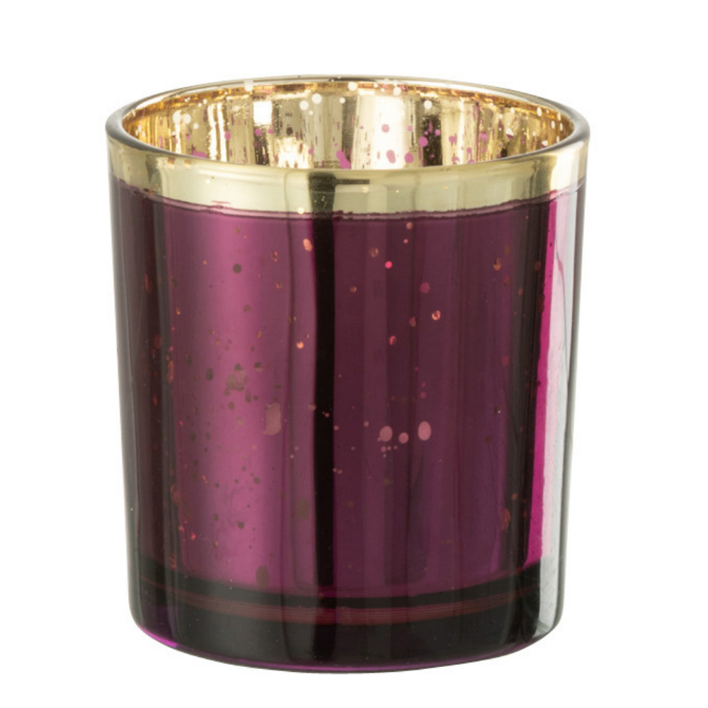 Bougeoir J-Line Edge en verre bordeaux et or, vue de face