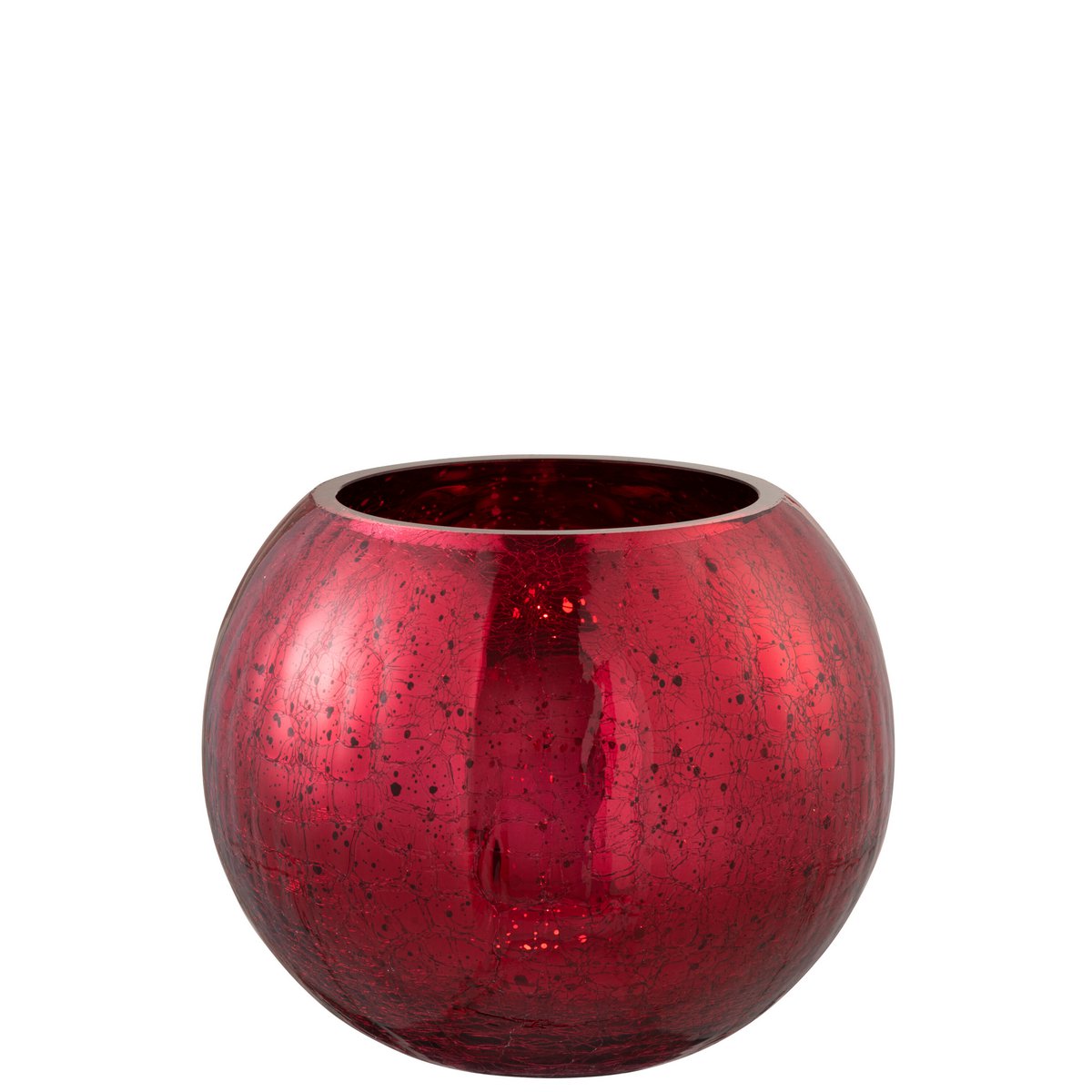 Bougeoir craquelé en verre rouge J-Line, vue de face