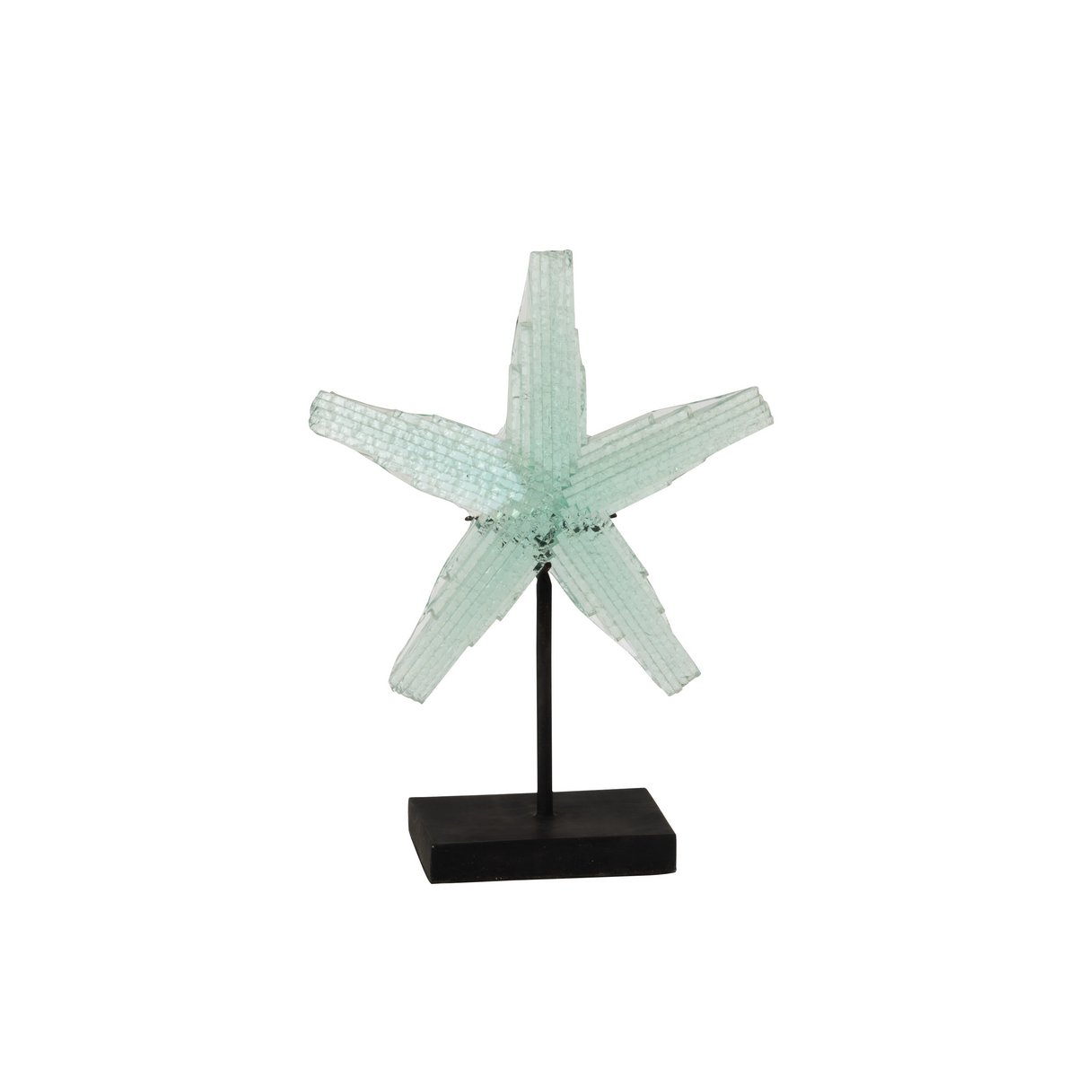 Étoile de mer en verre recyclé sur pied, détail du verre transparent