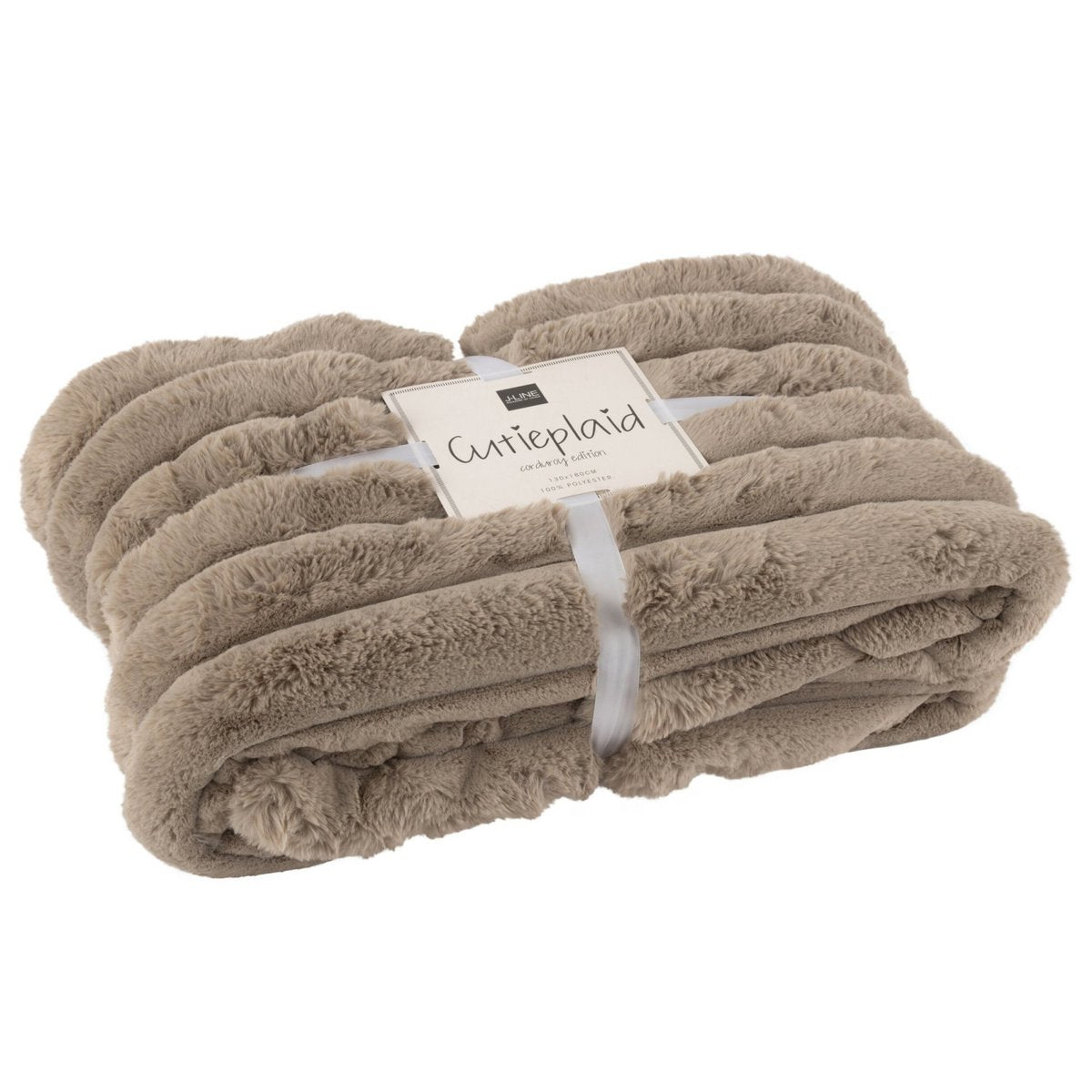 Plaid J-Line grand velours côtelé - polyester - taupe