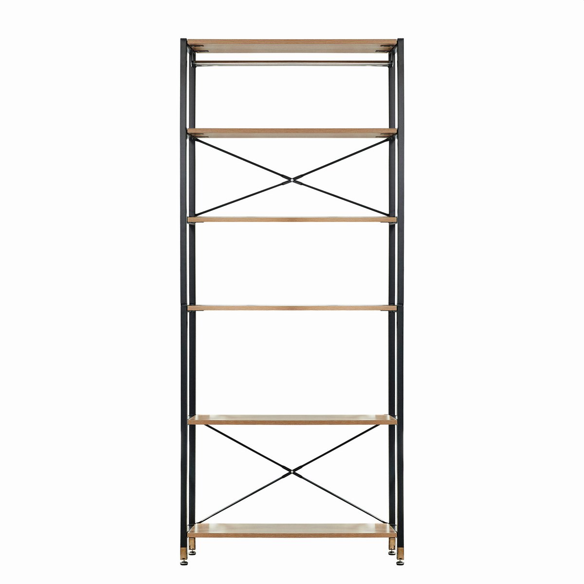 Étagère large en métal et MDF aspect acacia avec objets de décoration