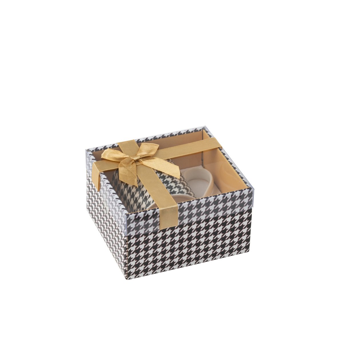 Mug Pied-Poule J-Line en porcelaine, motif pied-de-poule noir et blanc