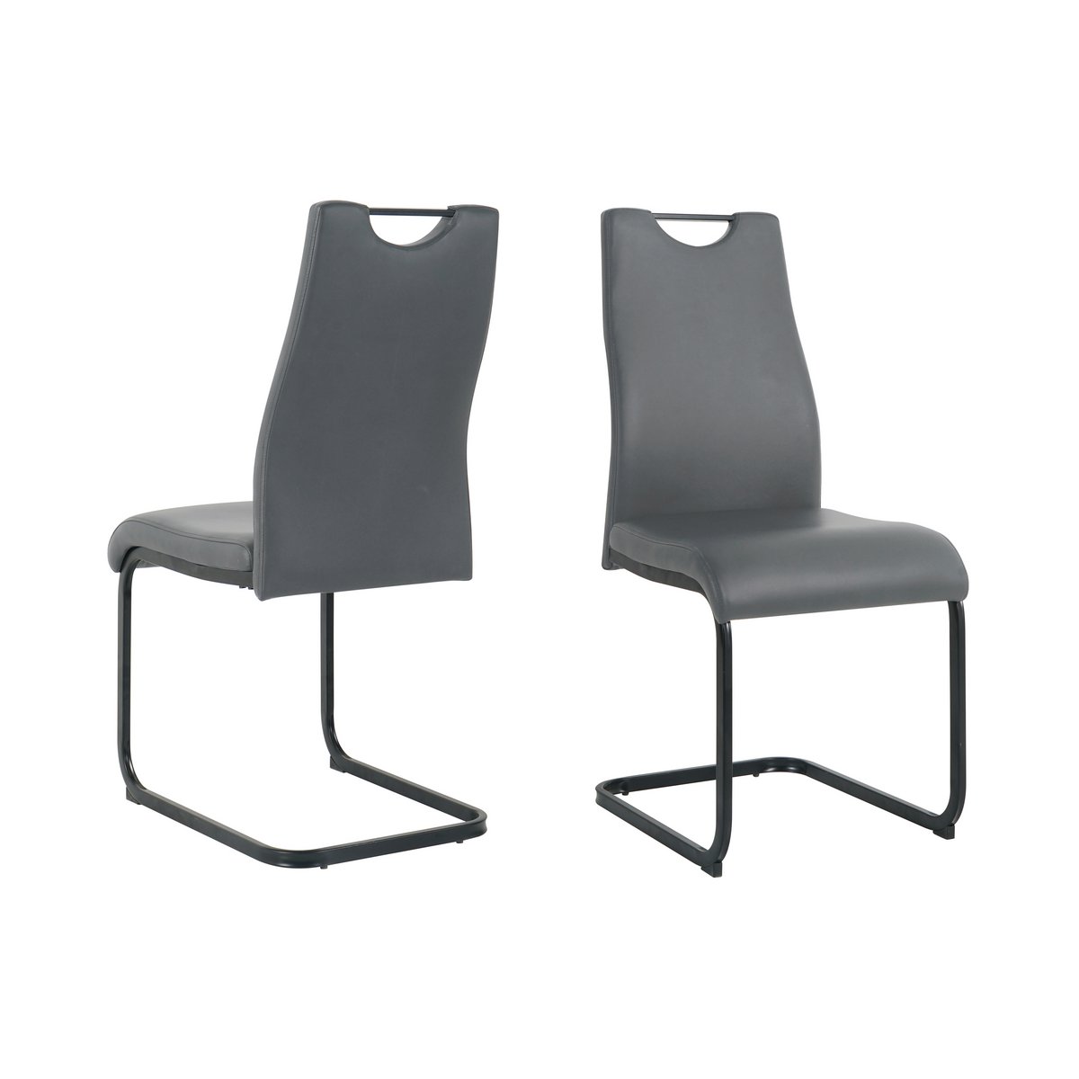 Chaise cantilever en cuir synthétique gris, vue de face