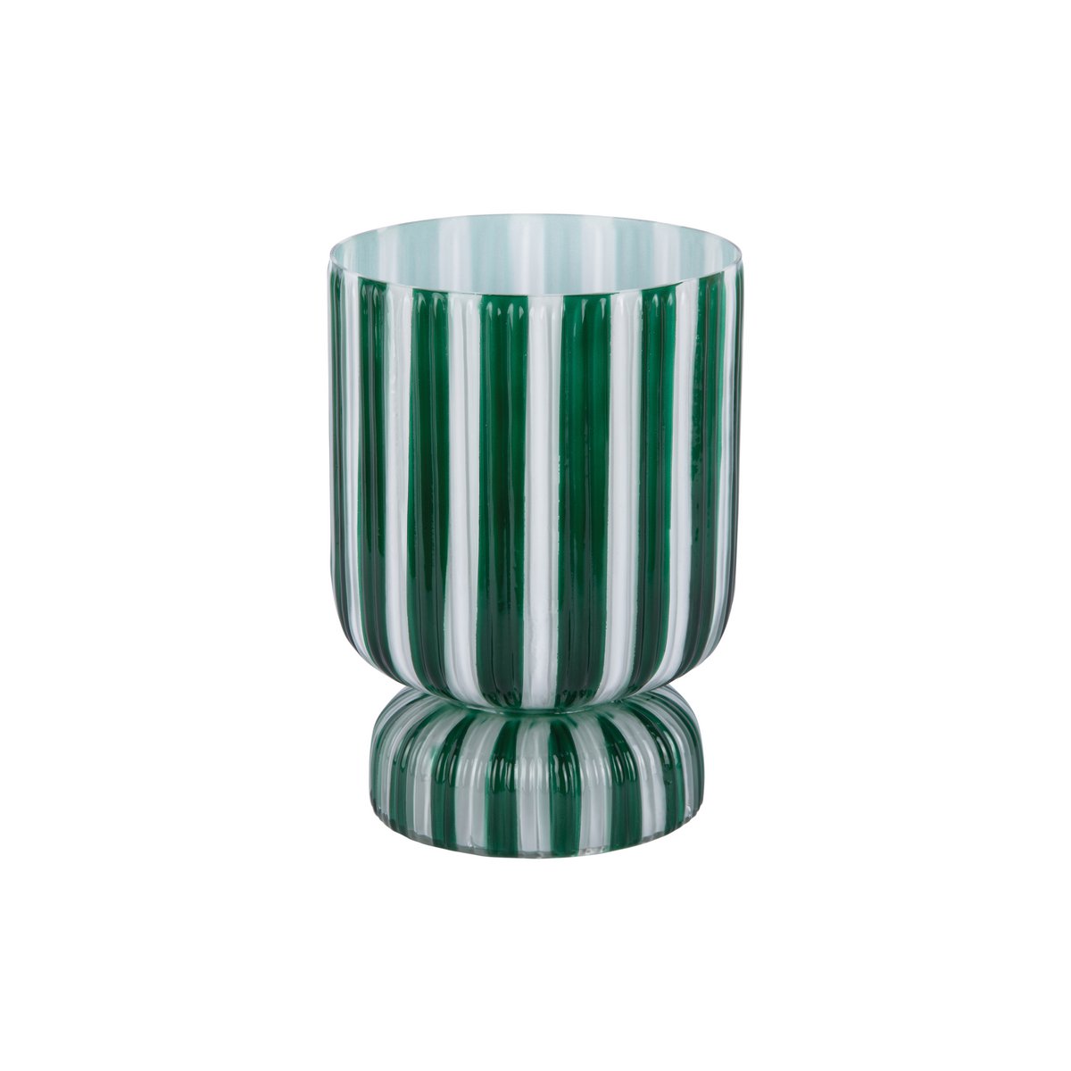 Vase rayé rétro moyen en verre vert, vue de face