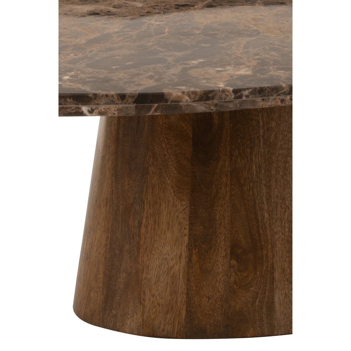 Vue latérale de la table basse ovale J-Line, design contemporain