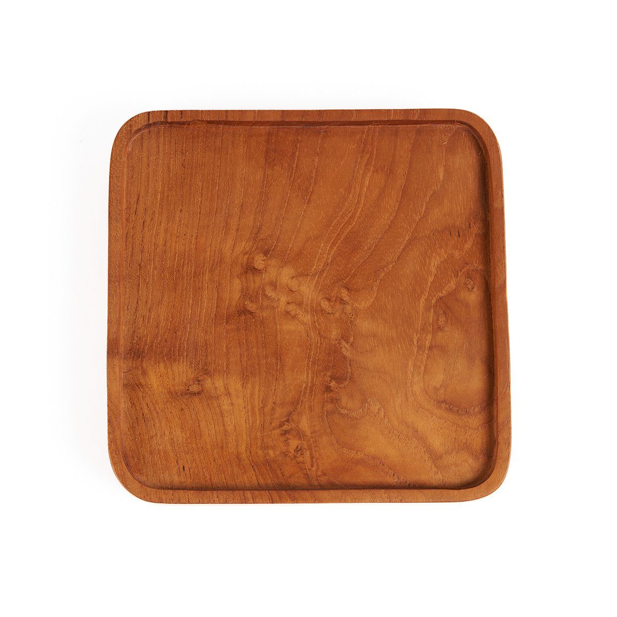 Assiette carrée en teck naturel - vue de face