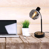 Lampe de table "Fumoso", lampe de table en métal et verre en noir, avec socket E14, pour salle à manger, salon, couloir ou bureau, lampe de table 34 cm de haut