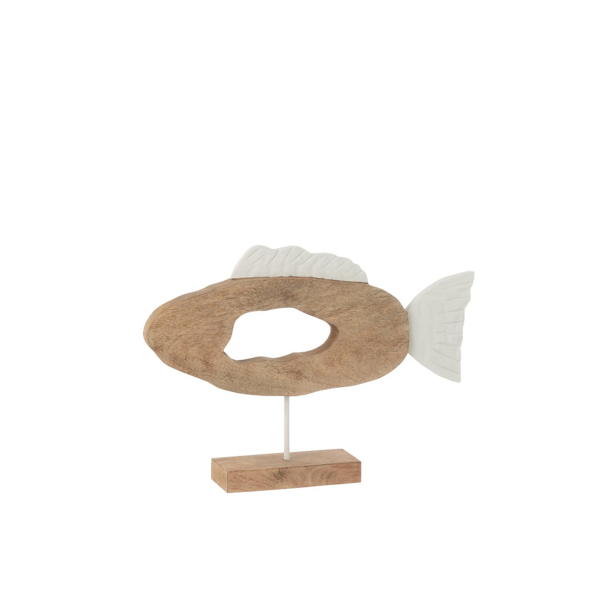 Poisson ovale en bois J-Line - décoration élégante en blanc et naturel