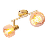 2er Spot / plafond "Libby", plafond classique en métal de couleur en laiton et verre teinté en ambre, avec socket E14, pour salle à manger, salon, couloir ou bureau, 40 cm de long