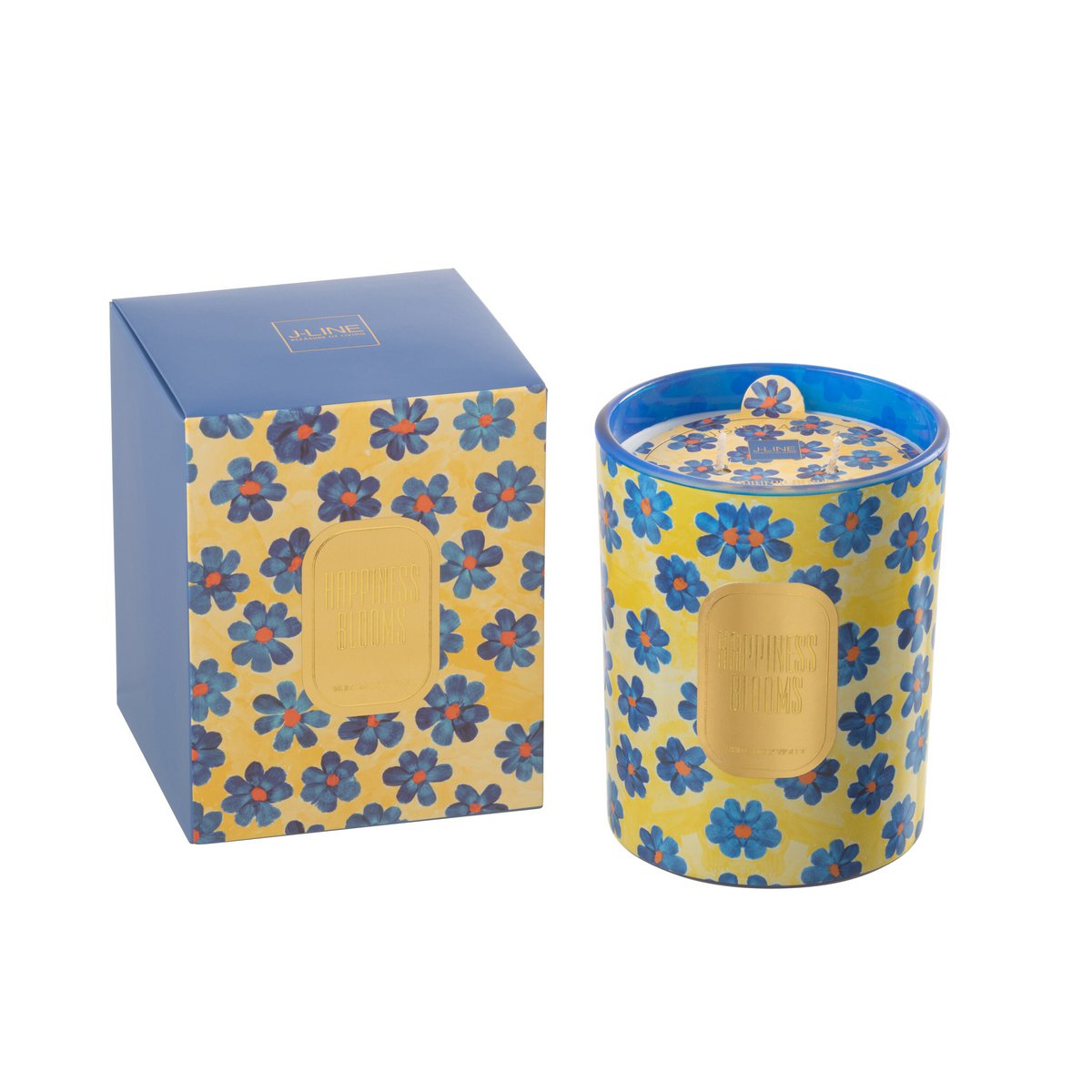 Bougie parfumée J-Line en cire jaune avec parfum de musc blanc et violette