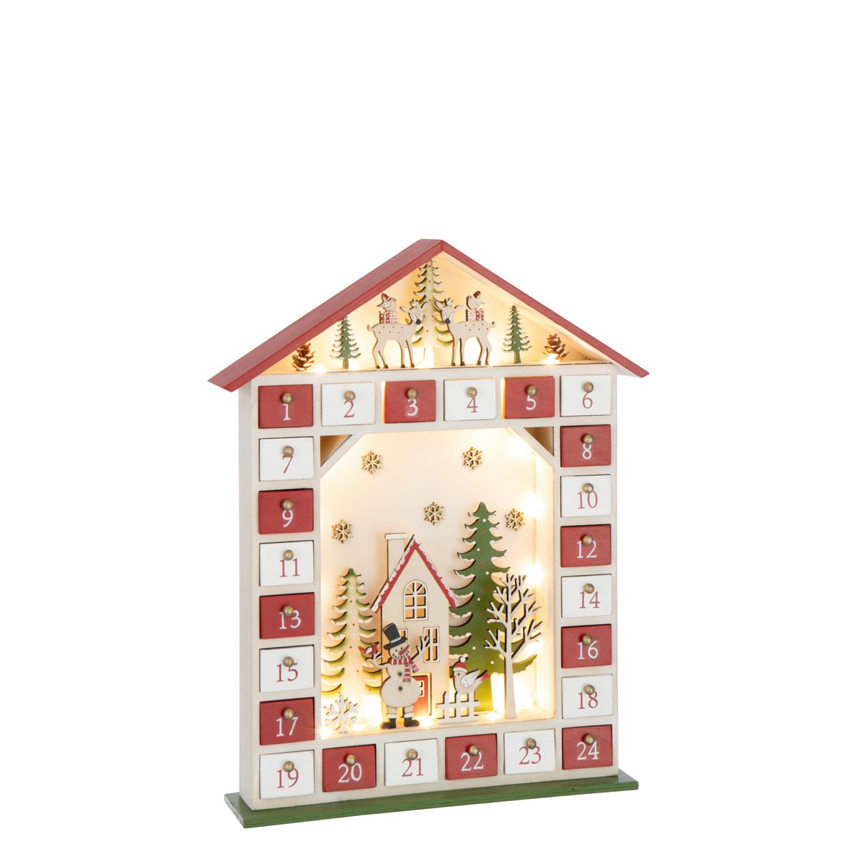 Détail du calendrier de l'Avent LED J-Line, design raffiné en bois.