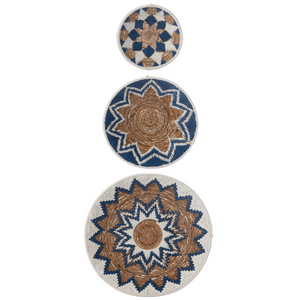 Décoration murale J-Line Branche de bananier - roseau - bleu foncé - lot de 3