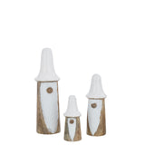 Nains champignons J-Line en bois naturel et blanc, décoratifs et élégants