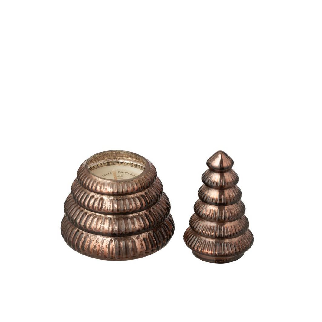 Bougie parfumée J-Line Tree Ribbed en verre marron, vue de face.